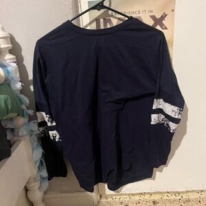 Navy Long Sleeve Shirt with White Stripes